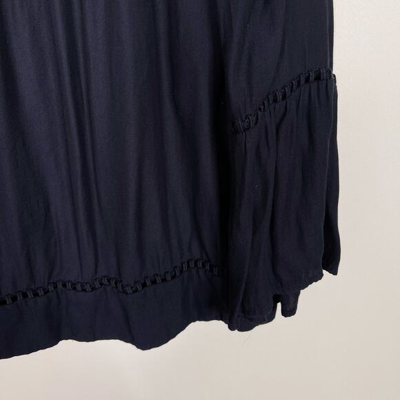 LOFT Navy Blue Medium M Eyelet Detail Long Sleeve Blouse Top Open Work Yoke - Picture 4 of 9